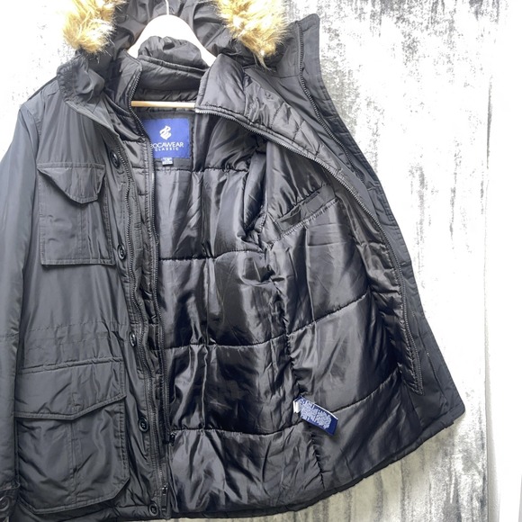 Rocawear Classic Womens Black  Puffer Jacket Faux Fur Detachable Hood Sz Large - Picture 5 of 9